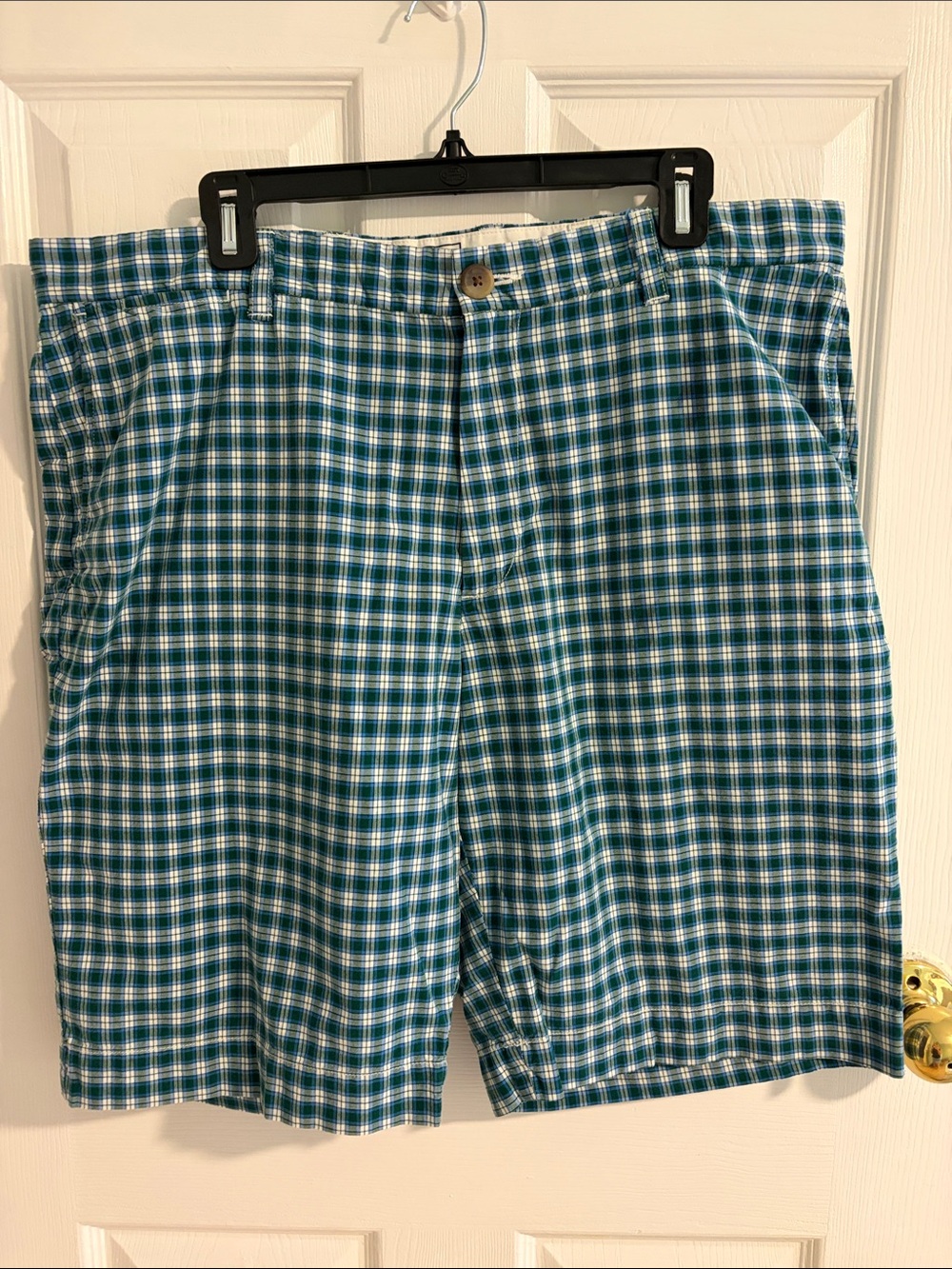 Men's Teal Plaid Casual Shorts, 10” inseam
